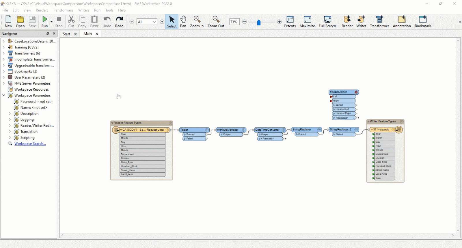 Comparing a workspace